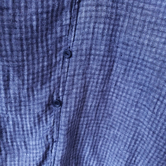 Medium Flax Sheer Linen Blouse Buttoned Deep V Neck Gray Gauzy - Picture 3 of 10